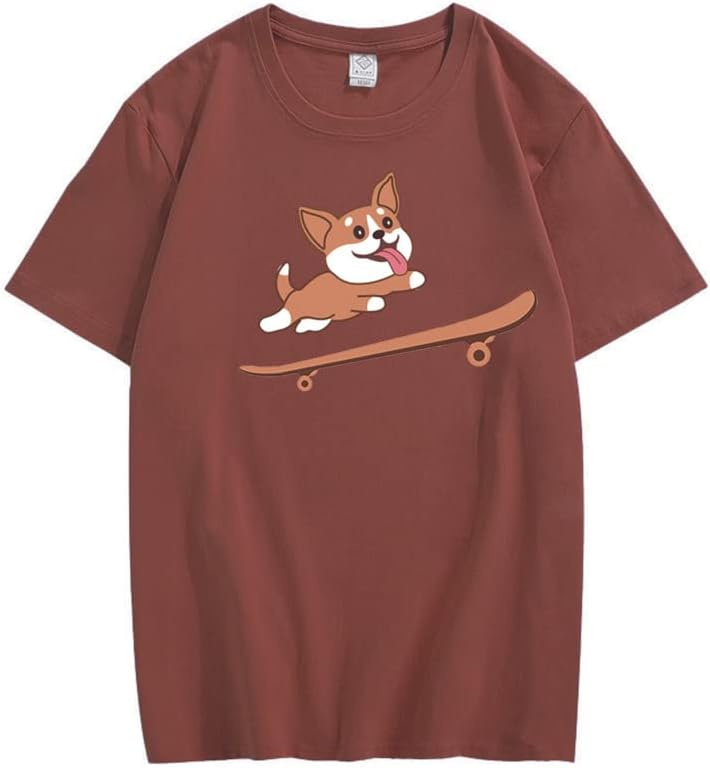 CORIRESHA Teen Cute Shiba Inu Dog Skateboard Round Neck Short Sleeves Cozy T-Shirt