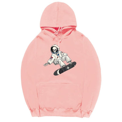 CORIRESHA Sudadera unisex con capucha de astronauta y calavera de Halloween, informal, de manga larga, con cordón, para monopatín