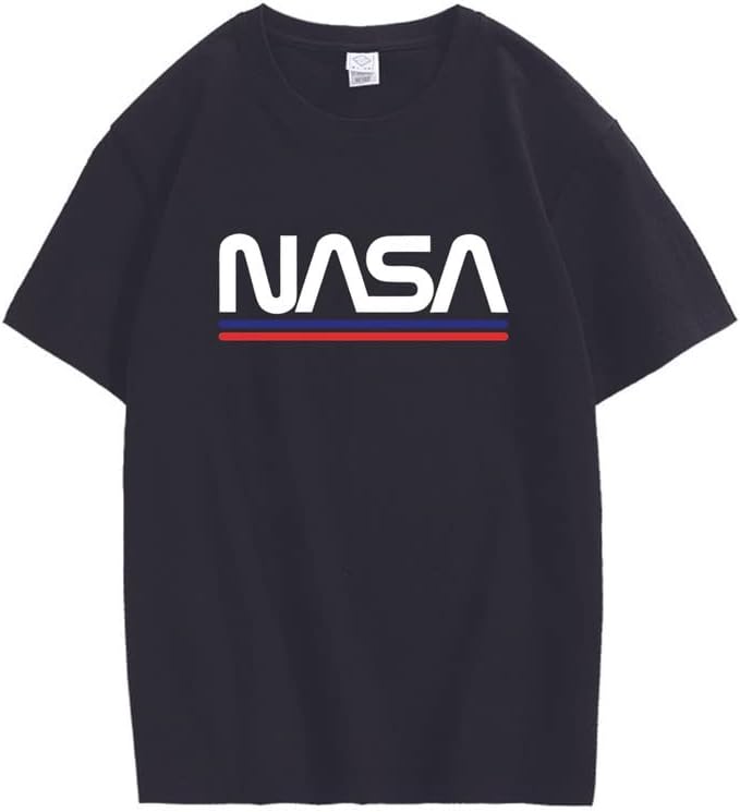 CORIRESHA Camiseta básica de algodón de manga corta con cuello redondo y estampado de letras de la NASA para adolescentes