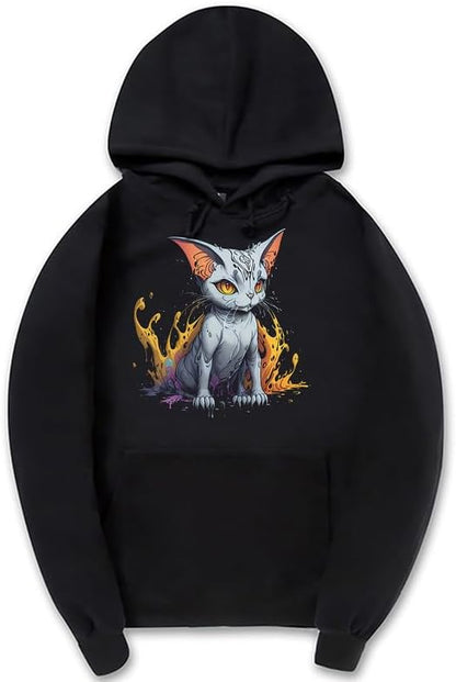 CORIRESHA Adolescente Lindo Gato Sudadera con capucha Casual Manga Larga Cordón Básico Algodón Sudadera