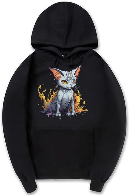 CORIRESHA Teen Cute Cat Hoodie Casual Long Sleeve Drawstring Basic Cotton Sweatshirt