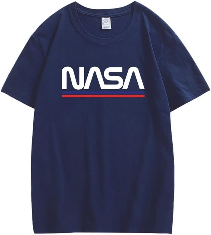 CORIRESHA Camiseta básica de algodón de manga corta con cuello redondo y estampado de letras de la NASA para adolescentes