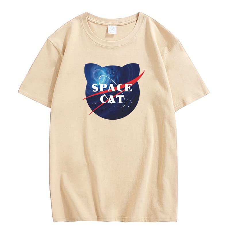 CORIRESHA Space Lover Casual cuello redondo manga corta lindo gato talla grande camiseta unisex