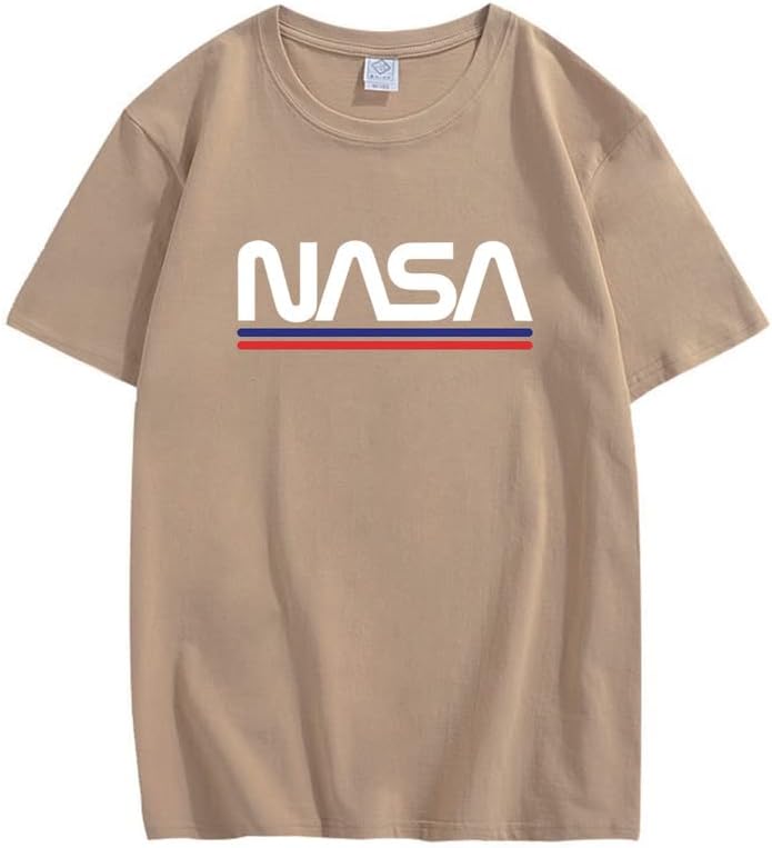 CORIRESHA Camiseta básica de algodón de manga corta con cuello redondo y estampado de letras de la NASA para adolescentes