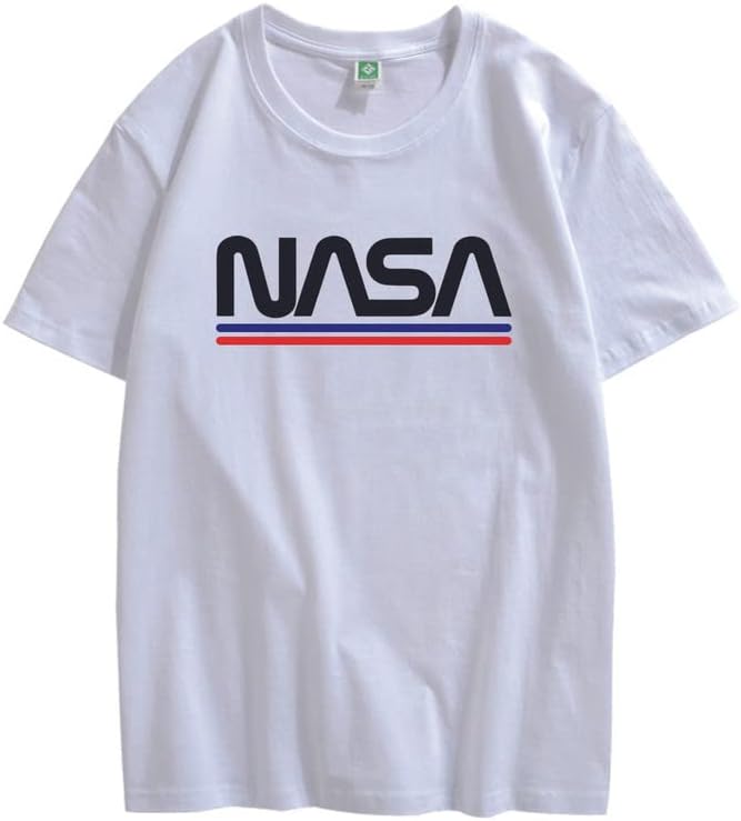 CORIRESHA Camiseta básica de algodón de manga corta con cuello redondo y estampado de letras de la NASA para adolescentes