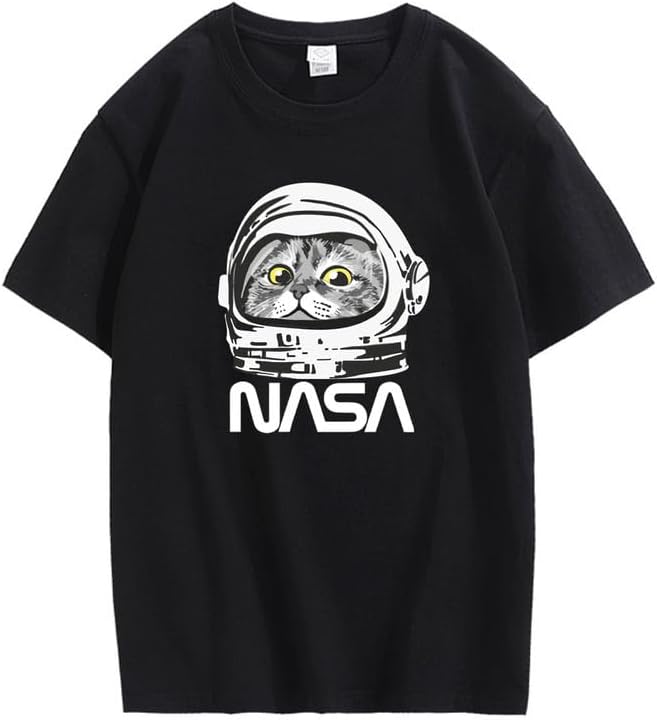 CORIRESHA Camiseta adolescente de la NASA cuello redondo manga corta lindo top para los amantes de los gatos