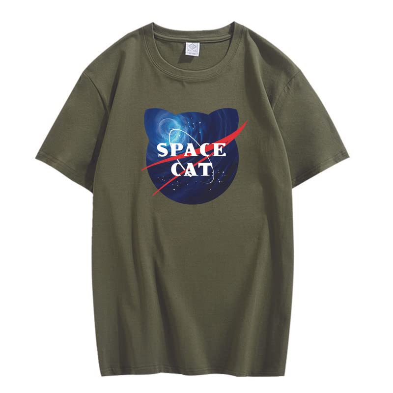 CORIRESHA Space Lover Casual Crew Neck Short Sleeve Cute Cat Plus Size Unisex T-Shirt