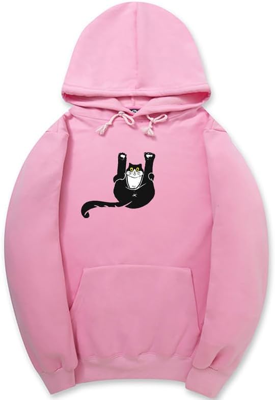 CORIRESHA Teen Funny Cat Hoodie Casual Drawstring Kangaroo Pocket Bas