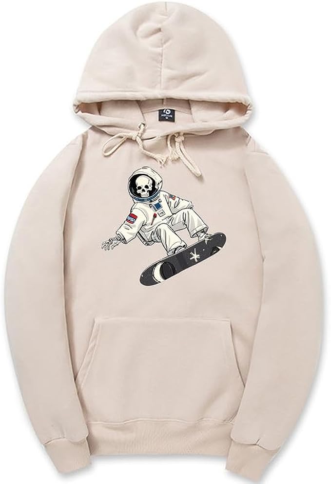 CORIRESHA Sudadera unisex con capucha de astronauta y calavera de Halloween, informal, de manga larga, con cordón, para monopatín