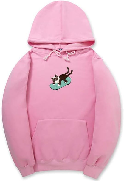 CORIRESHA Sudadera unisex divertida con diseño de gato y monopatín, de manga larga, suave y acogedora, a la moda