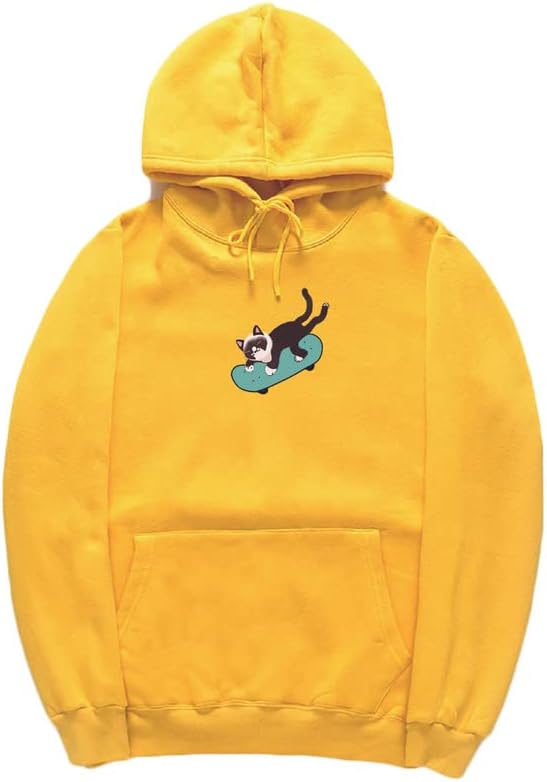 CORIRESHA Sudadera unisex divertida con diseño de gato y monopatín, de manga larga, suave y acogedora, a la moda