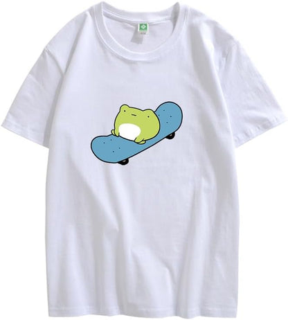 CORIRESHA Cute Frog T-Shirt Crewneck Short Sleeve Casual Unisex Skateboard Top