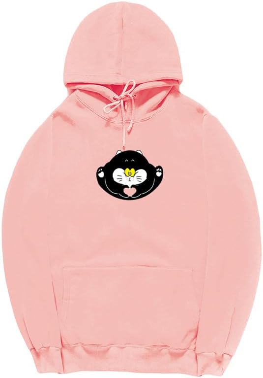 CORIRESHA Teen Cute Cat Long Sleeve Drawstring Kangaroo Pocket Hoodie Sweatshirt