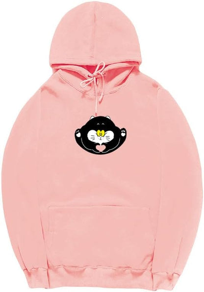 CORIRESHA Teen Cute Cat Long Sleeve Drawstring Kangaroo Pocket Hoodie Sweatshirt