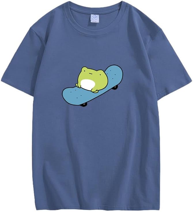 CORIRESHA Cute Frog T-Shirt Crewneck Short Sleeve Casual Unisex Skateboard Top