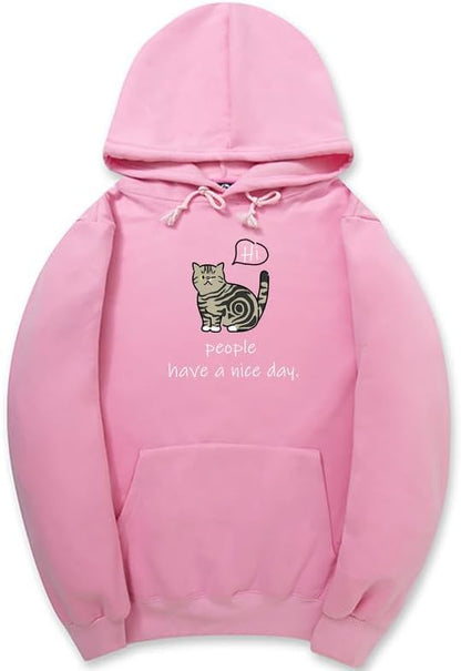CORIRESHA Teen's Cute Cat Hoodie Casual Long Sleeve Drawstring Cotton Letters Sweatshirt