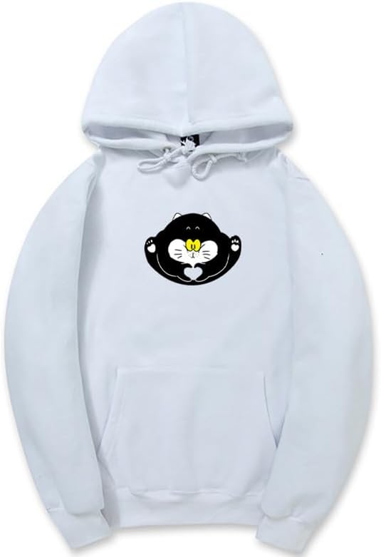 CORIRESHA Teen Cute Cat Long Sleeve Drawstring Kangaroo Pocket Hoodie Sweatshirt