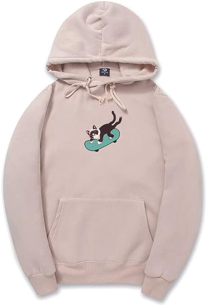 CORIRESHA Sudadera unisex divertida con diseño de gato y monopatín, de manga larga, suave y acogedora, a la moda