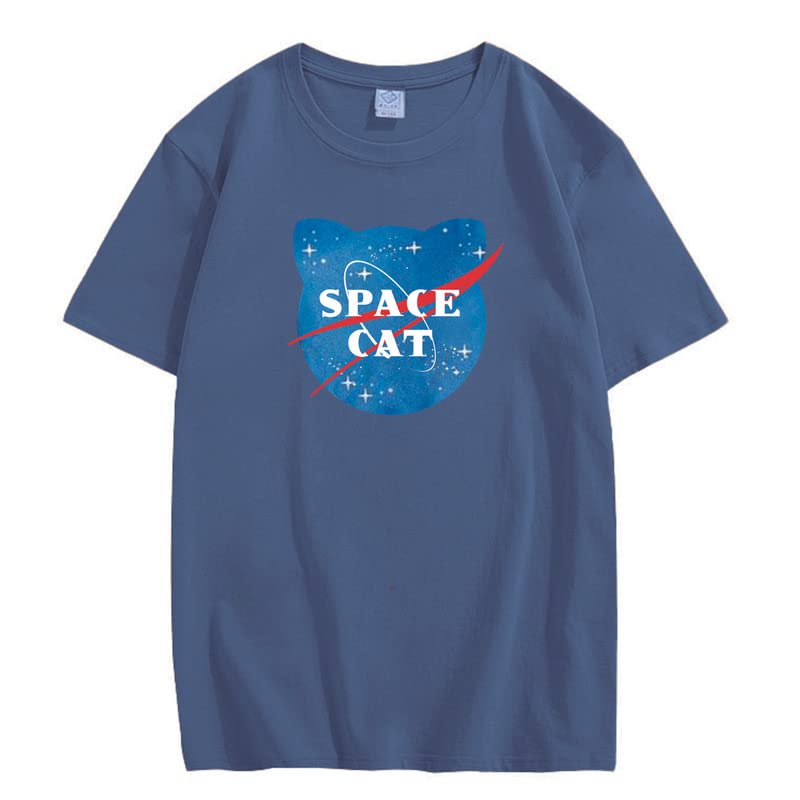 CORIRESHA Camiseta unisex de manga corta con estampado de gato espacial Kawaii