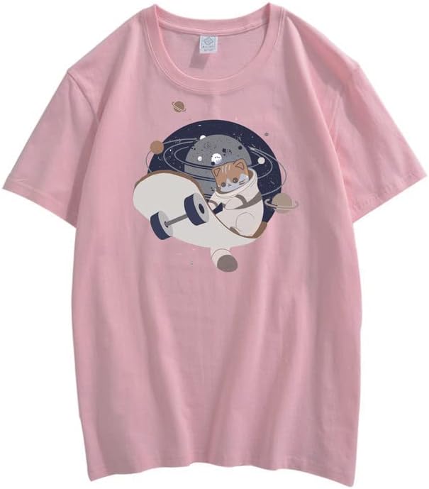 CORIRESHA Camiseta holgada de manga corta con cuello redondo y monopatín de gato lindo para adolescente