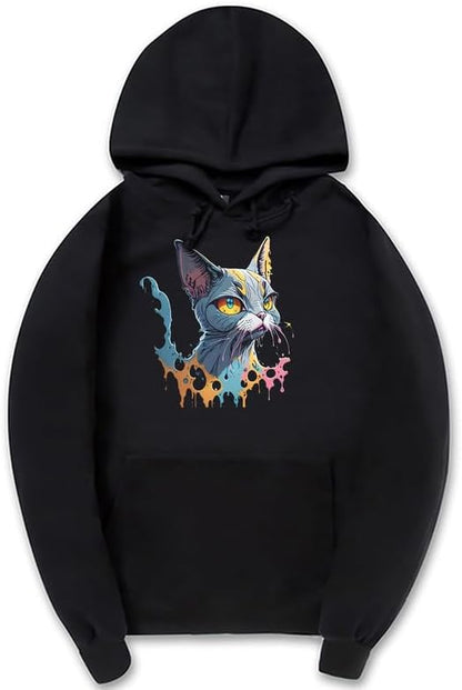 CORIRESHA Sudadera con capucha unisex de manga larga con cordón y lindo gato