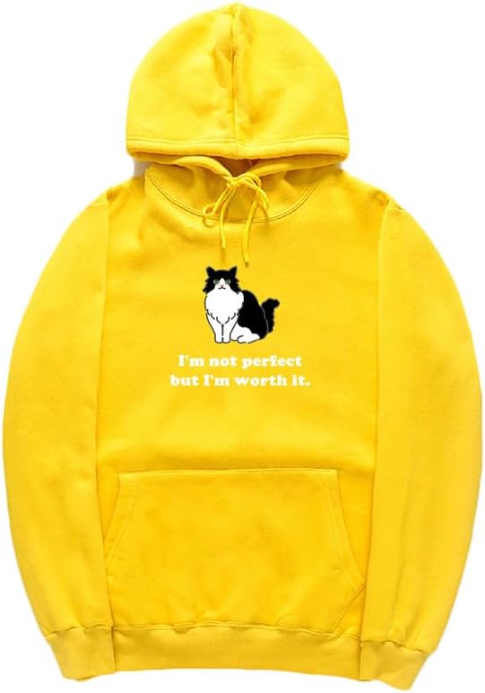 CORIRESHA Unisex Cute Cat Hoodie Casual Long Sleeve Drawstring Cotton Personalized Sweatshirt