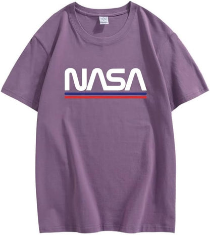 CORIRESHA Camiseta básica de algodón de manga corta con cuello redondo y estampado de letras de la NASA para adolescentes