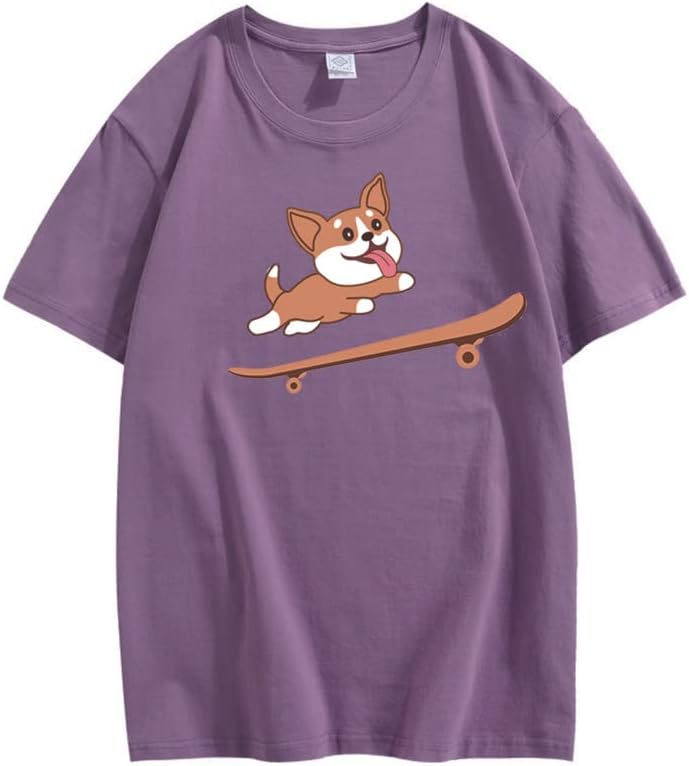 CORIRESHA Teen Cute Shiba Inu Dog Skateboard Round Neck Short Sleeves Cozy T-Shirt