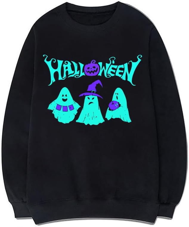 CORIRESHA Unisex Ghost Sweatshirts Crewneck Long Sleeves Casual Harajuku Halloween Pullovers