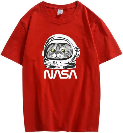 CORIRESHA Camiseta adolescente de la NASA cuello redondo manga corta lindo top para los amantes de los gatos