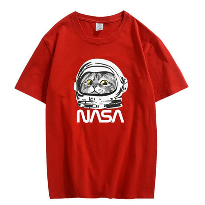 CORIRESHA Camiseta adolescente de la NASA cuello redondo manga corta lindo top para los amantes de los gatos