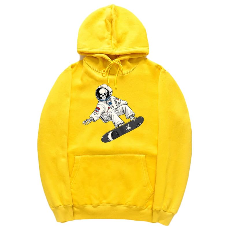 CORIRESHA Sudadera unisex con capucha de astronauta y calavera de Halloween, informal, de manga larga, con cordón, para monopatín