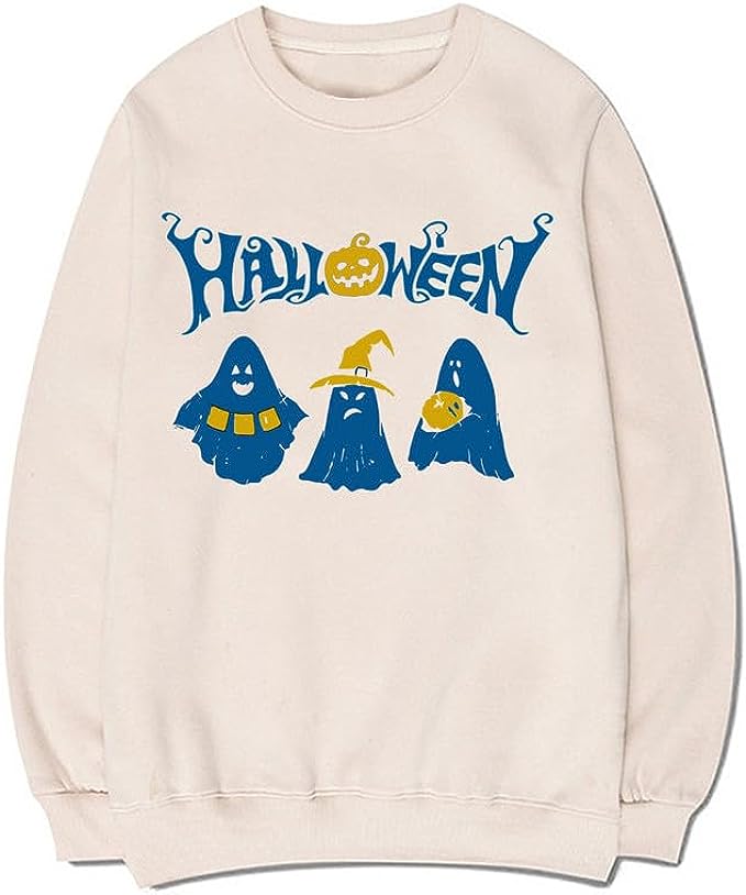 CORIRESHA Unisex Ghost Sweatshirts Crewneck Long Sleeves Casual Harajuku Halloween Pullovers