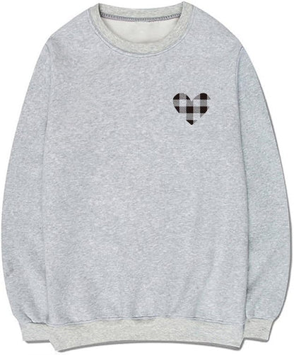 CORIRESHA Vintage Plaid Heart Crewneck Long Sleeve Cotton Basic Pullover Sweatshirt