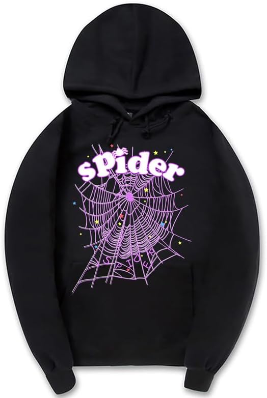 CORIRESHA Fashion Spider Web Hoodie Long Sleeve Drawstring Unisex Cot