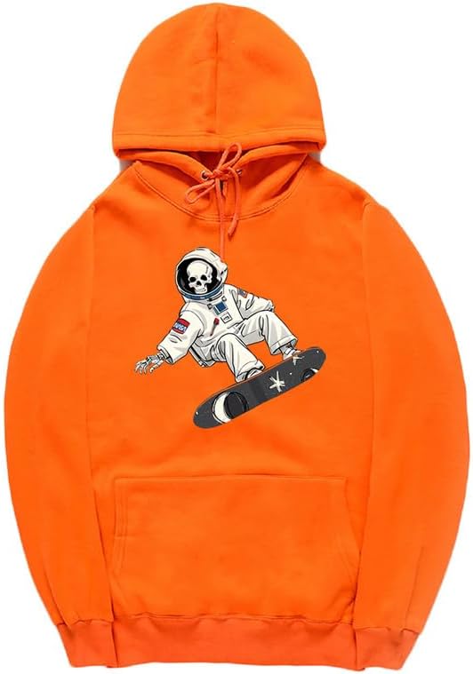 CORIRESHA Sudadera unisex con capucha de astronauta y calavera de Halloween, informal, de manga larga, con cordón, para monopatín