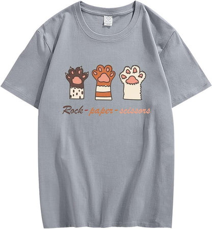 CORIRESHA Teens Cat's Paw Graphic T-Shirt Crewneck Short Sleeves Casual Cozy Cute Tops