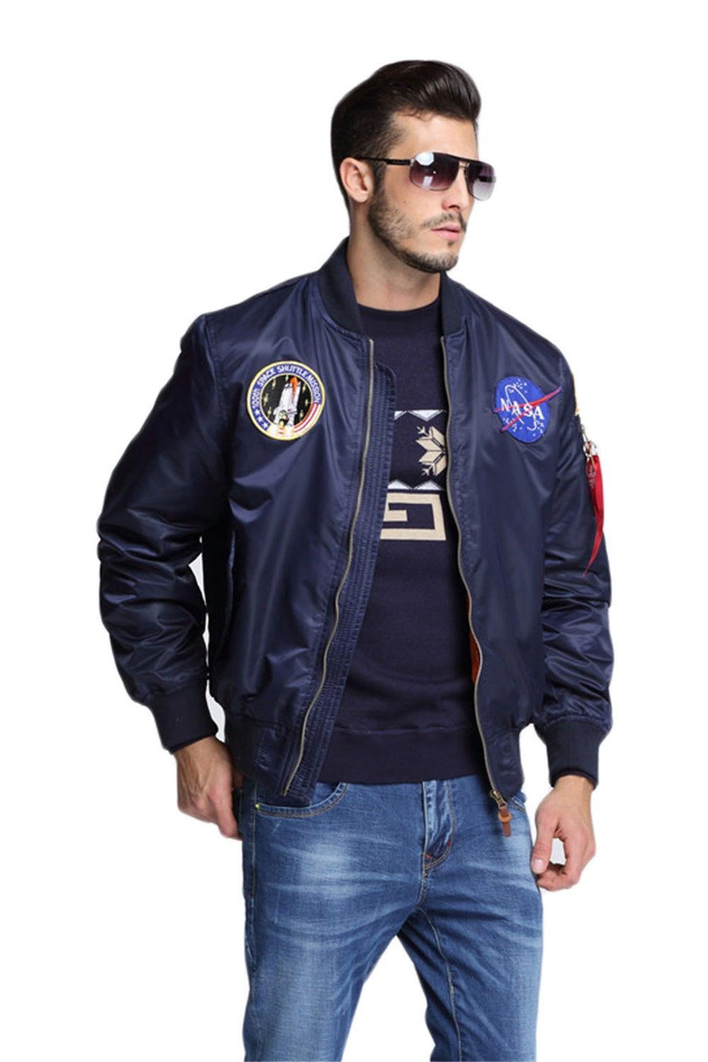 CORIRESHA Chaqueta bomber con insignia bordada de la NASA